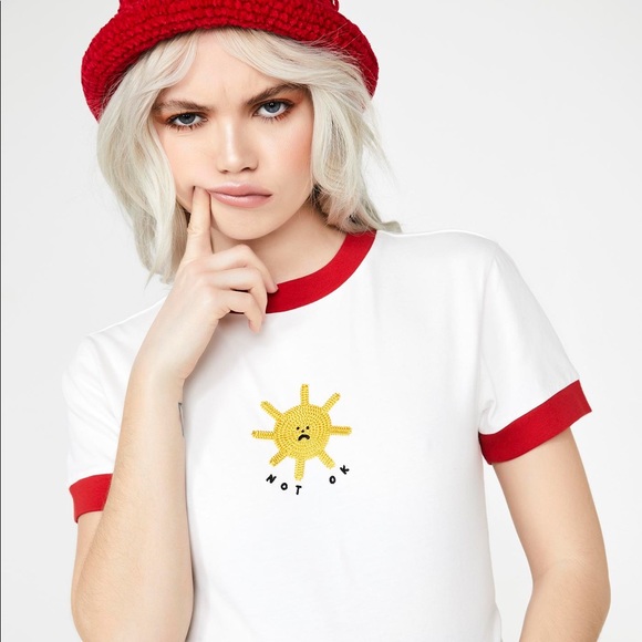 Lazy Oaf Tops - Lazy Oaf Not Ok Ringer Tee